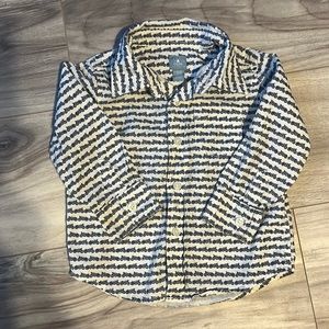 Baby Gap vintage motorcycle bike print button down shirt 18-24 navy white LN